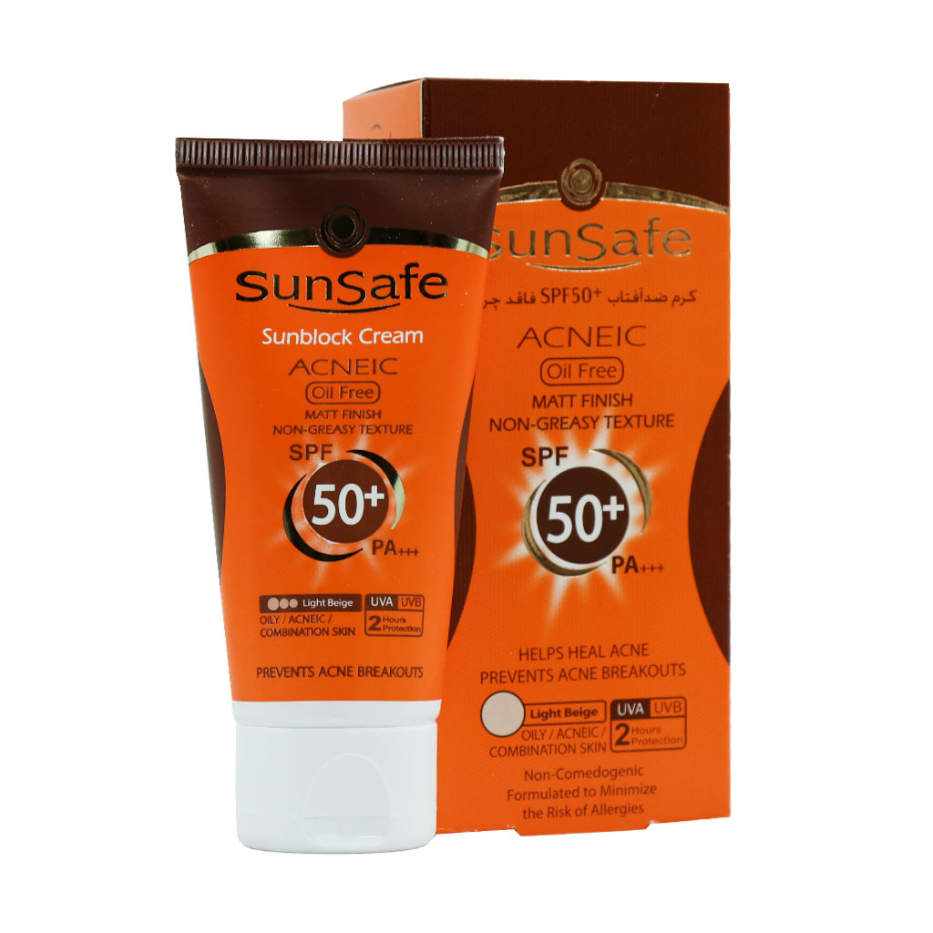 کرم ضد آفتاب SPF50 فاقد چربی رنگی سان سیف